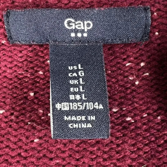 VTG Y2K 90s Gap Mens L Burgundy Cardigan Sweater Pockets Wool Blend Grandpacore - Picture 13 of 16